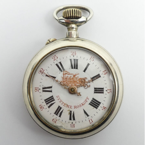 100 - Systeme Roskopf railway time keeper pocket watch, 73mm x 53mm.
Condition Report: In working order.