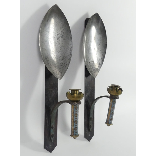 317 - A pair of metal medieval style wall sconces, 50cm x 15cm. Collection/own courier only.