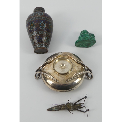 312 - 19th century Kashmiri enamelled copper lidded jar together with a gold plated Greek Kylix, a Jade Bu... 