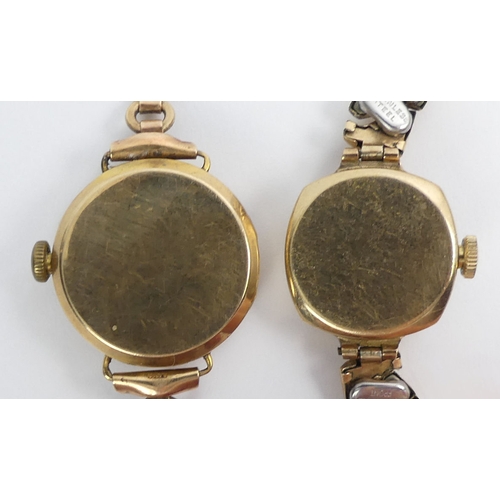 101 - A ladies 9ct gold Tavares watch and strap and a 9ct gold Everite watch, Tavares 23mm.