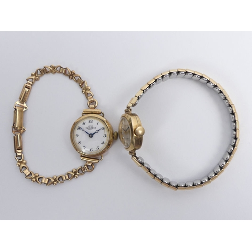 101 - A ladies 9ct gold Tavares watch and strap and a 9ct gold Everite watch, Tavares 23mm.