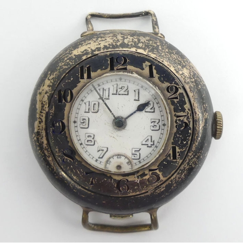 108 - An early Rolex WWI officers silver half hunter wristwatch, cross over 15 jewel manual wind movement,... 