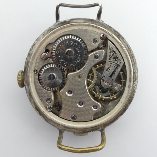 108 - An early Rolex WWI officers silver half hunter wristwatch, cross over 15 jewel manual wind movement,... 