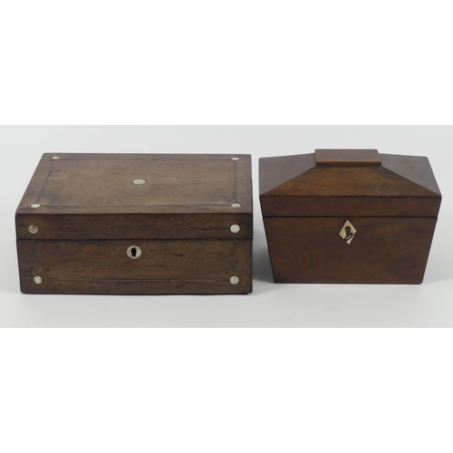 310 - 19th Century mahogany Tea Caddy together with a 19th Century Mahogany Work Box.
Size: Tea Caddy 14 c... 