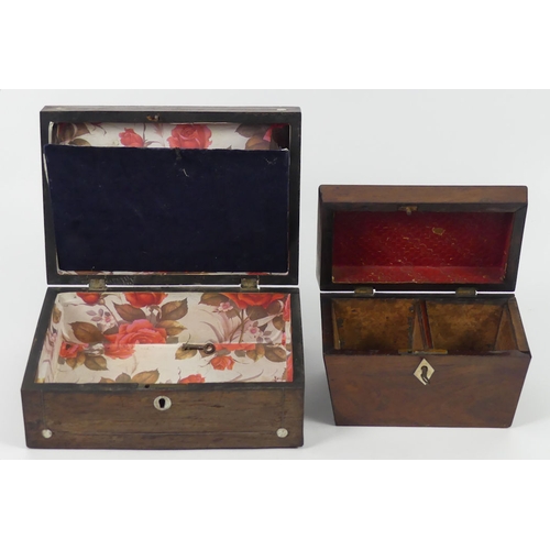 310 - 19th Century mahogany Tea Caddy together with a 19th Century Mahogany Work Box.
Size: Tea Caddy 14 c... 