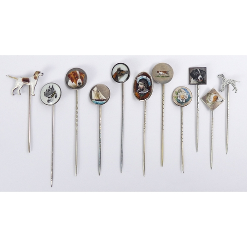 Various enamelled stick pins, including a dog and horse examples and a ...