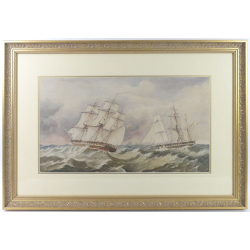 Joseph Witham (1832-1901) 19th century watercolour of two frigates at ...