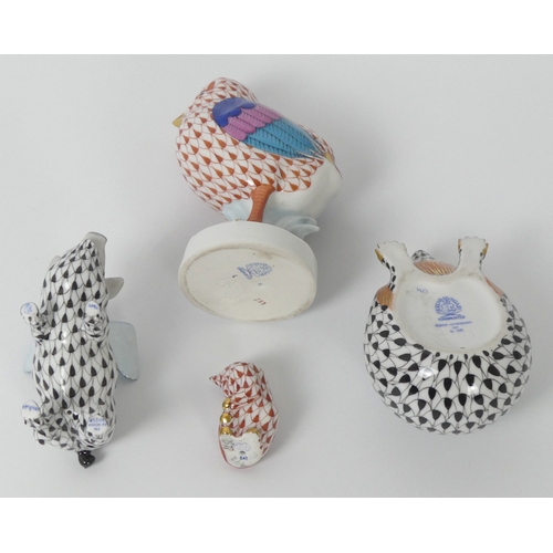 Four Herend animal figures, Baby Chick, Hedgehog, When Pigs Fly and ...