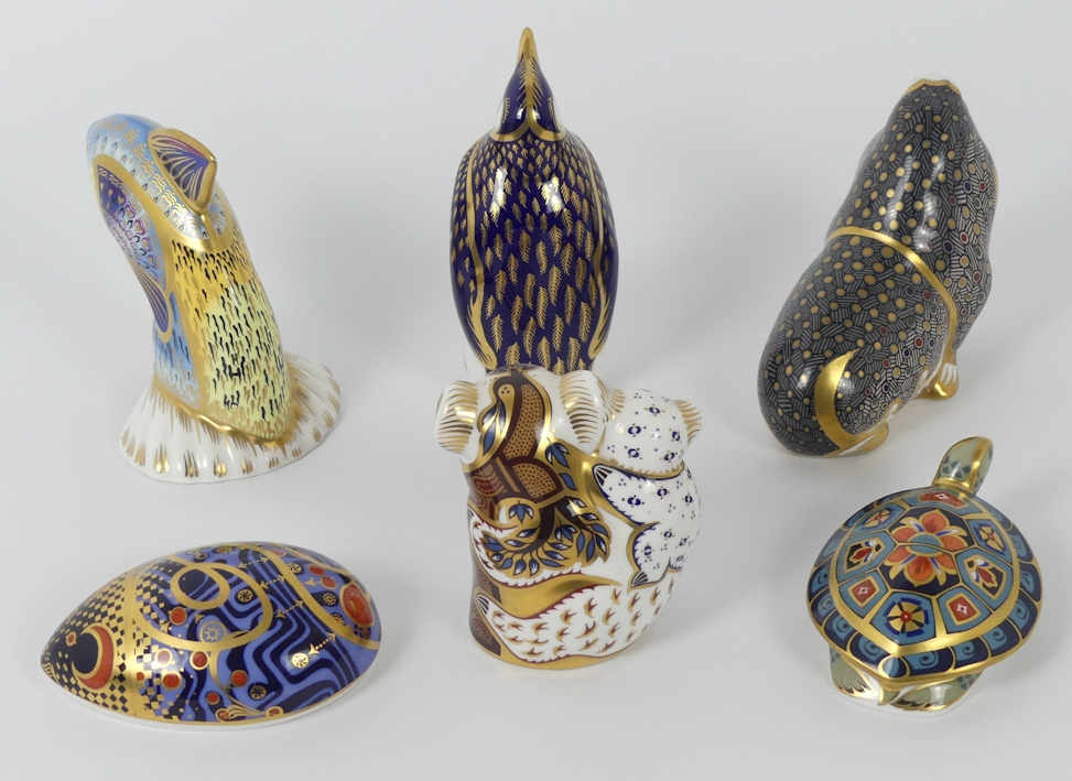 Six Royal Crown Derby paperweights, Koala and Baby, Terrapin, Russian ...