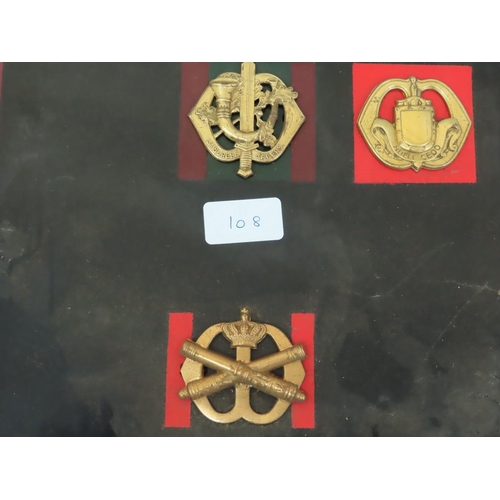 108 - Eighteen 20thC European Armies cap / Helmet badges mounted on boards