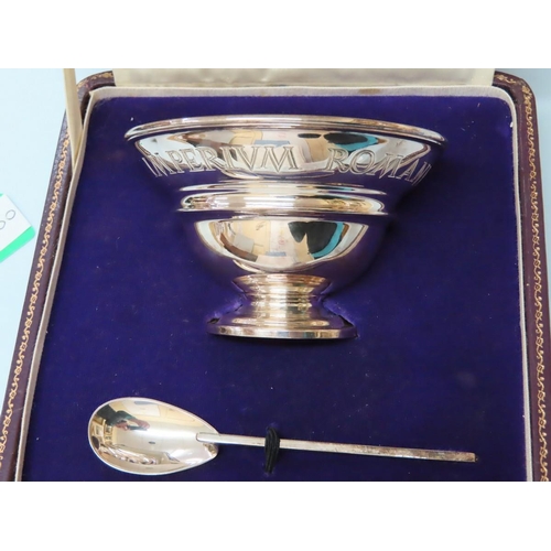 5 - Sterling silver tazza and spoon engraved 