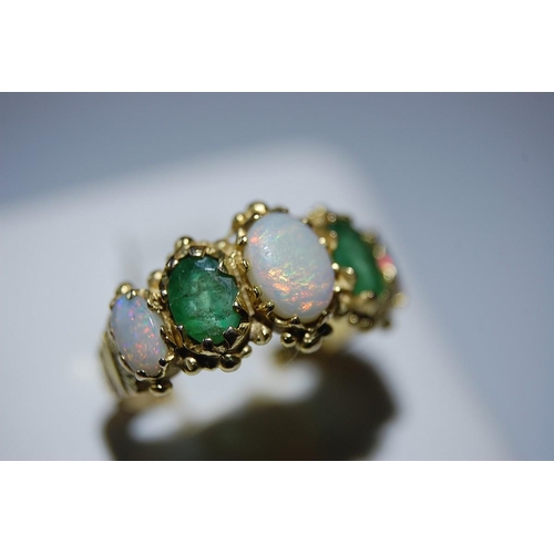 71 - 9ct. gold emerald and opal five stone ring - size L / M