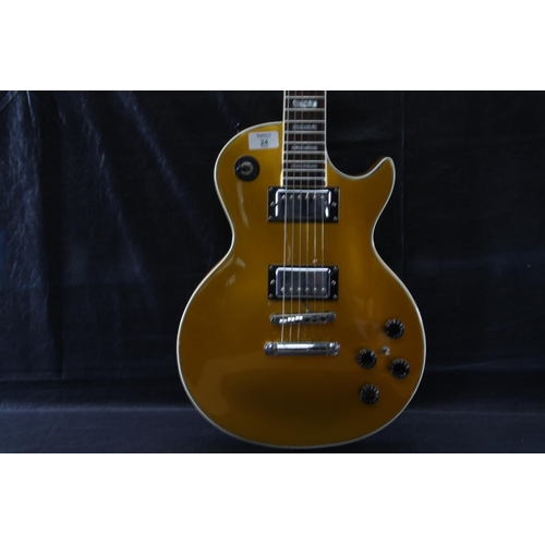 24 - Sparkly Gold Groove Les Paul style guitar - double humbucker pickups , three way toggle switch, acti... 