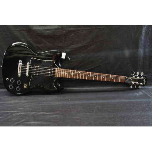 53 - Black Epiphone SG, double humbucker pickups, Tune-o-Matic bridge, three way toggle switch, four volu... 