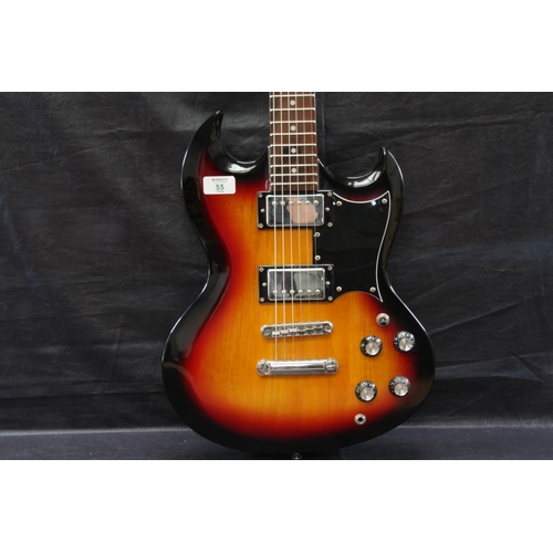 55 - Gould SG style sunburst electric guitar, two humbucker pickups, Tune-o-Matic bridge, three way toggl... 