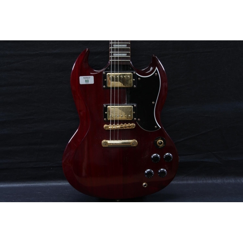 80 - Vintage SG electric guitar, two humbucker pickups, three way toggle switch, four volume / tone pots ... 