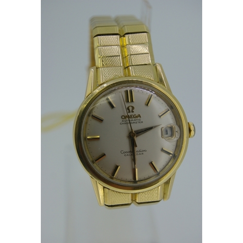 134 - Omega automatic chronometer Constellation calendar gents' 18ct gold wrist watch with Omega 18ct gold... 