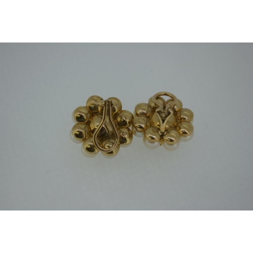 137 - Pair of 9ct gold pearl and diamond cluster earclips. Maker T.J.