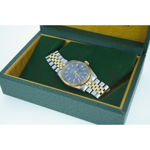 149 - Rolex Datejust bi-metal gents' Oyster perpetual wrist watch with blue brick dial No 3559970 (working... 