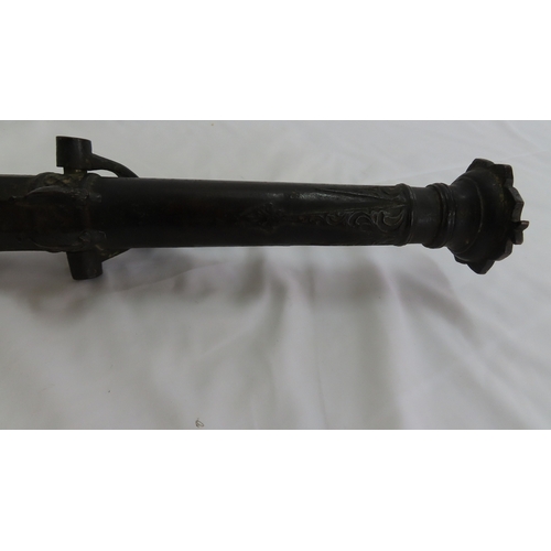 151 - Antique bronze Lankara swivel cannon with decoration of dolphins and triangular floral motifs and lo... 