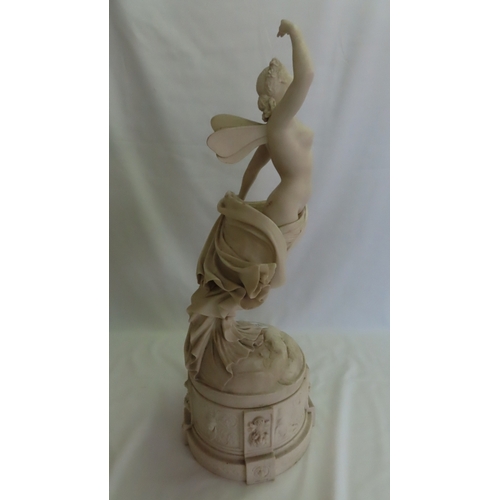 154 - Copeland parian ware statue of semi-naked fairy on a raised circular plinth - statue signed R. Monti... 