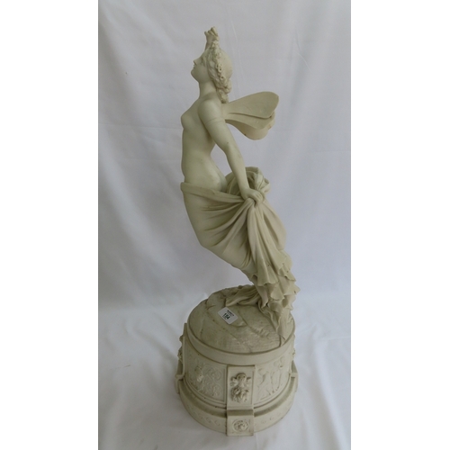 154 - Copeland parian ware statue of semi-naked fairy on a raised circular plinth - statue signed R. Monti... 