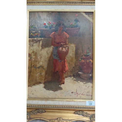 156 - Clyde de Lisan ?, Girl with terracotta urn, Oil on panel, Signed, 16 x 12 ins.