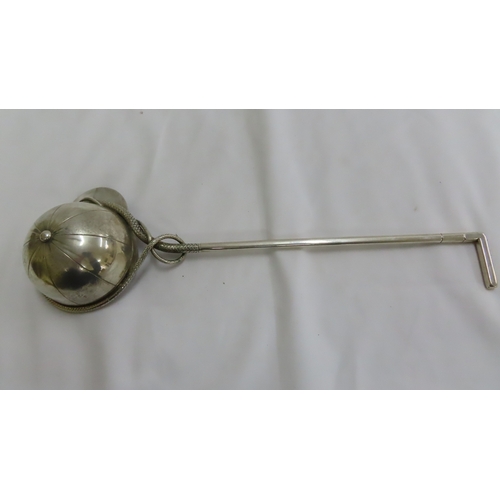 167 - 19th / 20thC German .800 silver punch ladle in the form of a jockey's cap and whip - length 39 cm