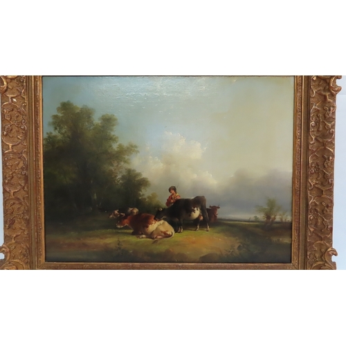 197 - William Shayer Snr. 1788-1879, Milkmaid with cows, Oil on canvas, Signed and dated 1849, 18 x 24 ins... 