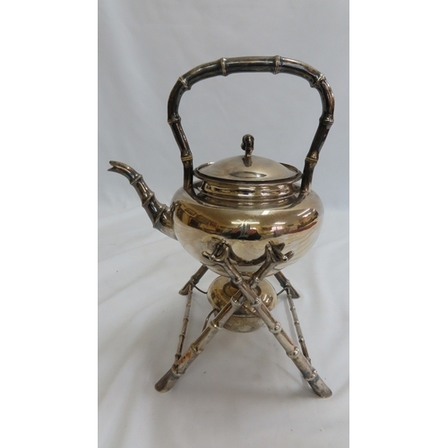 200 - A late 19thC Chinese export silver spirit kettle with bamboo style finial, handle, spout, legs and s... 