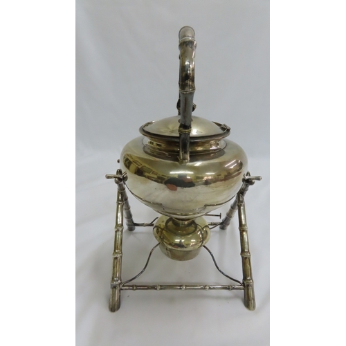 200 - A late 19thC Chinese export silver spirit kettle with bamboo style finial, handle, spout, legs and s... 