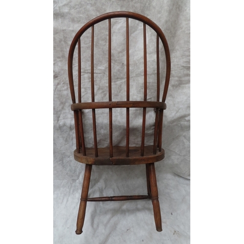 218 - Antique oak and ash comb back Windsor chair with curved top rail, wrap around arms, solid seat, on t... 