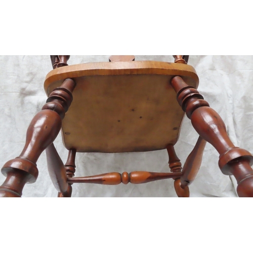 219 - Good quality Victorian yew wood comb back Windsor chair with pierced splat back, solid seat, turned ... 