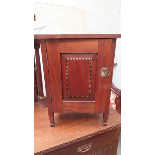 221 - Arts and Crafts well made inlaid rosewood chest of two short and three long drawers, potty cupboard ... 