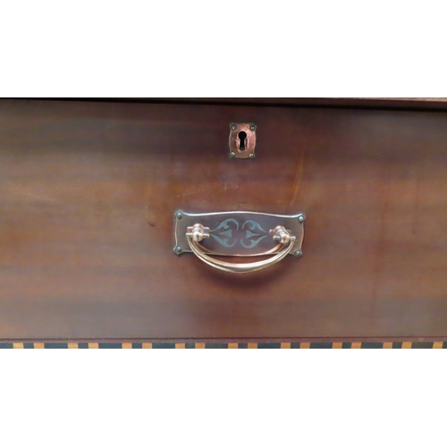 221 - Arts and Crafts well made inlaid rosewood chest of two short and three long drawers, potty cupboard ... 