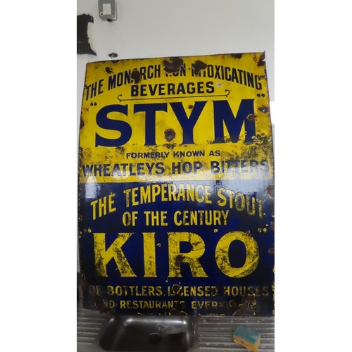 224 - STYM / KIRO large blue and yellow enamel beer advertising sign (photos taken prior to cleaning). 49 ... 