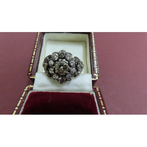 227 - Victorian old cut diamond cluster ring , twenty-seven diamonds in a flower pattern in rose gold sett... 