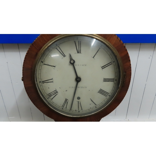 231 - Paterson, Edinburgh, grandmother clock with painted dial, single keyhole, inlaid mahogany case on br... 