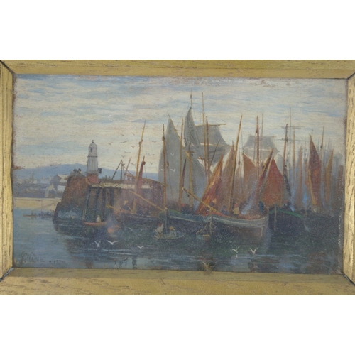 84 - Richard Wane (1852-1904) British, 1) Peel Harbour, 2) Port St Mary, Oils on panels, Signed and dated... 