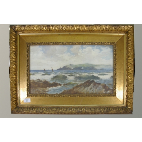 91 - Samuel Warburton (1874-1938), Looking towards Douglas Head, Watercolour, Signed and dated 1897, 11 x... 