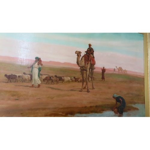 245 - Frederick Goodall R.A., Crossing the desert, Oil on canvas, Signed initials, 32 x 49 ins.