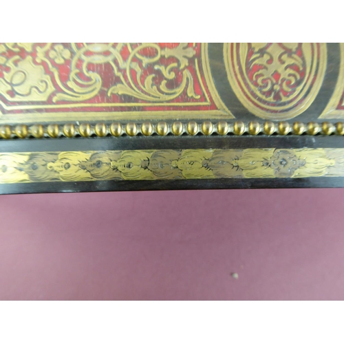 122 - Good 19thC French red boulle work and ormolu mounted box with lift up lid, fold down front, curved s... 