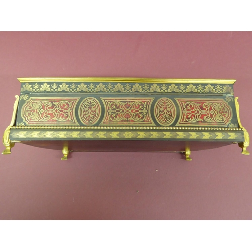 122 - Good 19thC French red boulle work and ormolu mounted box with lift up lid, fold down front, curved s... 