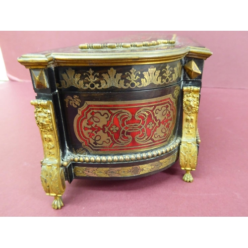 122 - Good 19thC French red boulle work and ormolu mounted box with lift up lid, fold down front, curved s... 