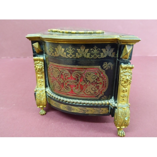 122 - Good 19thC French red boulle work and ormolu mounted box with lift up lid, fold down front, curved s... 