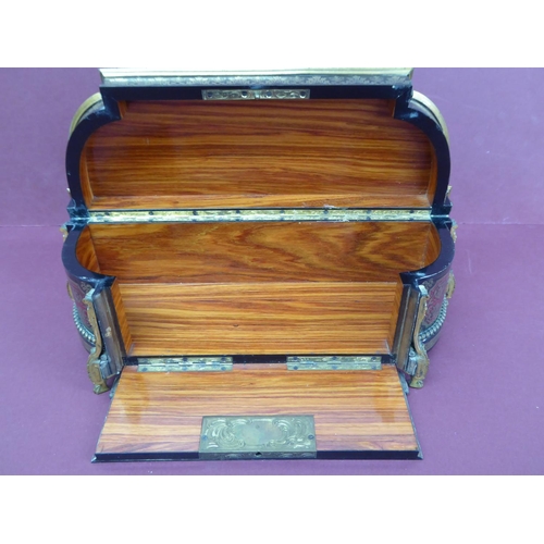 122 - Good 19thC French red boulle work and ormolu mounted box with lift up lid, fold down front, curved s... 