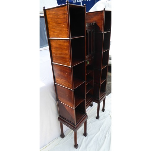 13 - A early 19th Century Gothic mahogany breakfront bookcase with five sections to each side, central ca... 