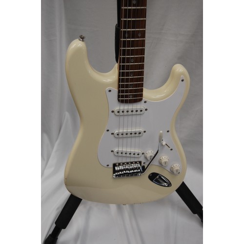 237 - Squire by Fender Stratocaster electric guitar - three single coil pickups, on white pickguard with c... 