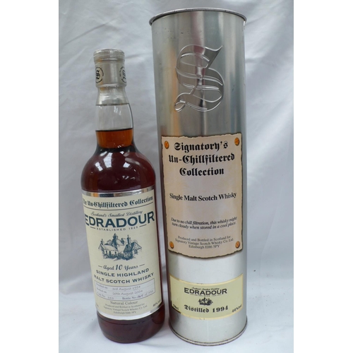 16 - A bottle of Edradour signatory's un-chillfiltered single highland malt scotch whisky aged 10 years d... 