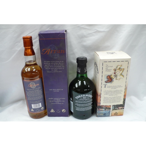 20 - Two bottles of single malt Scotch whisky 1) Tobermory aged 10 years and 2) The Arran Malt.  Both box... 